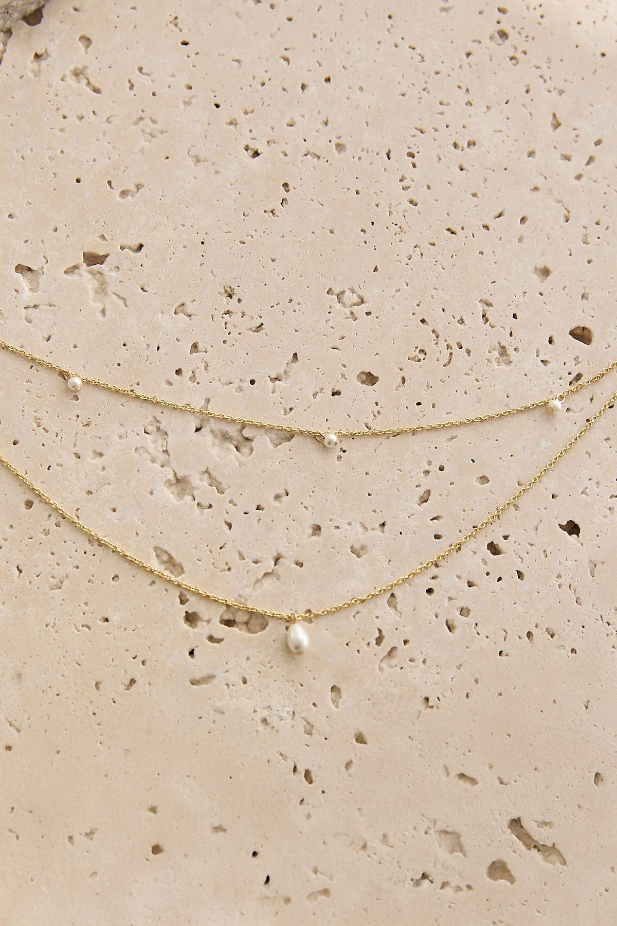 Hollis Double Strand Droplet Necklace Gold/Pearl