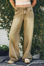 CINDER Washed Distressed Hem Wide Leg Jean