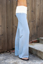 BRISA French Terry Stripe Foldover Waist Wide Leg Pants [Pre-order]
