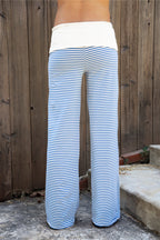 BRISA French Terry Stripe Foldover Waist Wide Leg Pants [Pre-order]