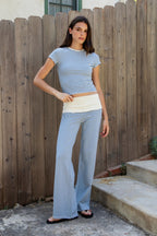 BRISA French Terry Stripe Foldover Waist Wide Leg Pants [Pre-order]