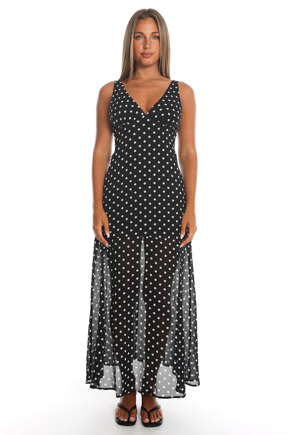 Rosewood V-Neckline Maxi Dress Polka Dot Black