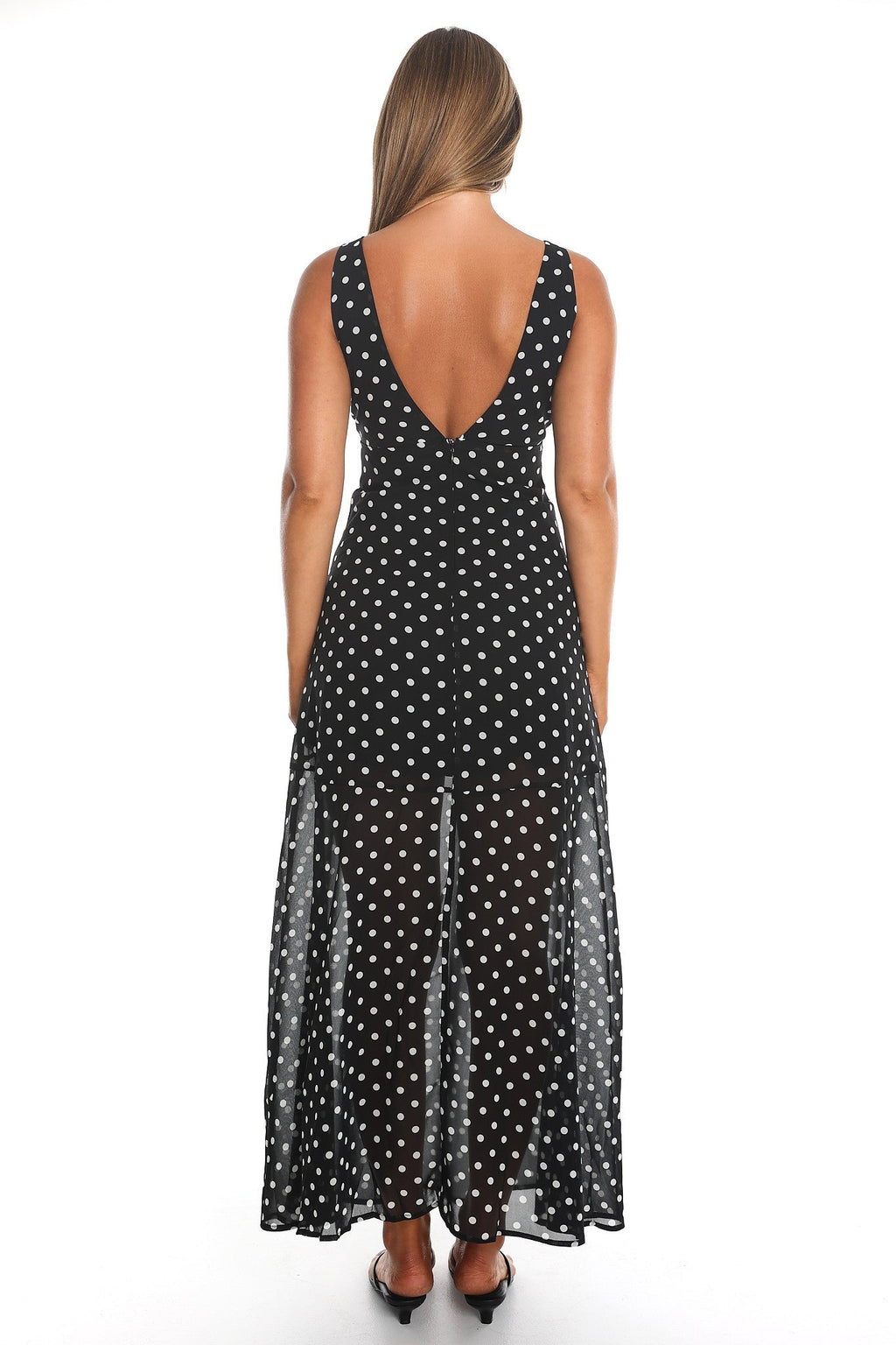 Rosewood V-Neckline Maxi Dress Polka Dot Black