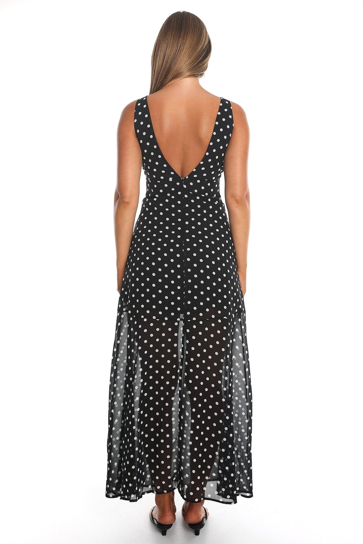 Rosewood V-Neckline Maxi Dress Polka Dot Black