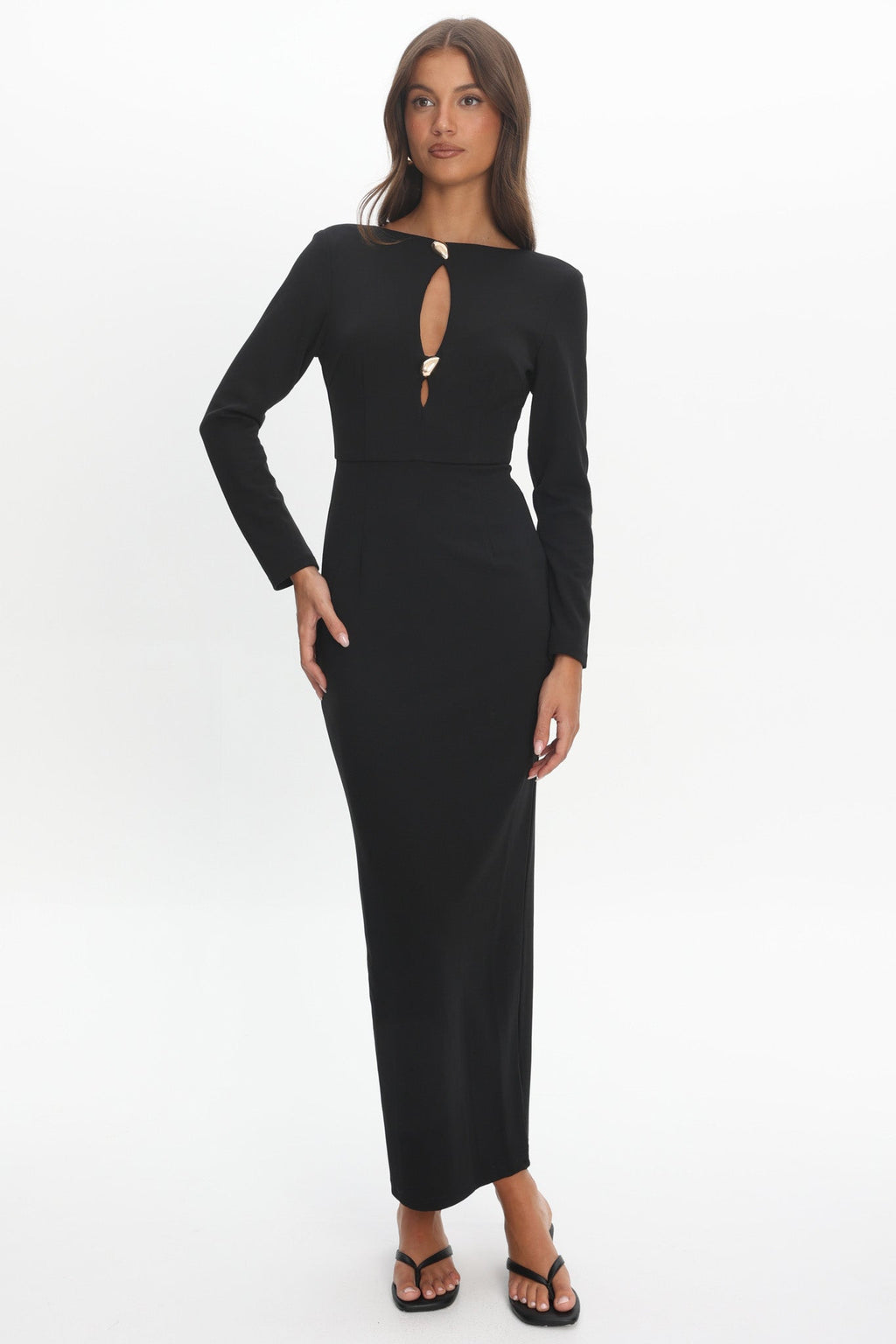 Zoa Keyhole Long Sleeve Maxi Dress Black