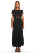 Reba Sheer Waist Ruched Maxi Waist Black