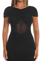 Reba Sheer Waist Ruched Maxi Waist Black