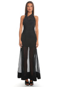 Midnight Confession Draped Mesh Maxi Dress Black