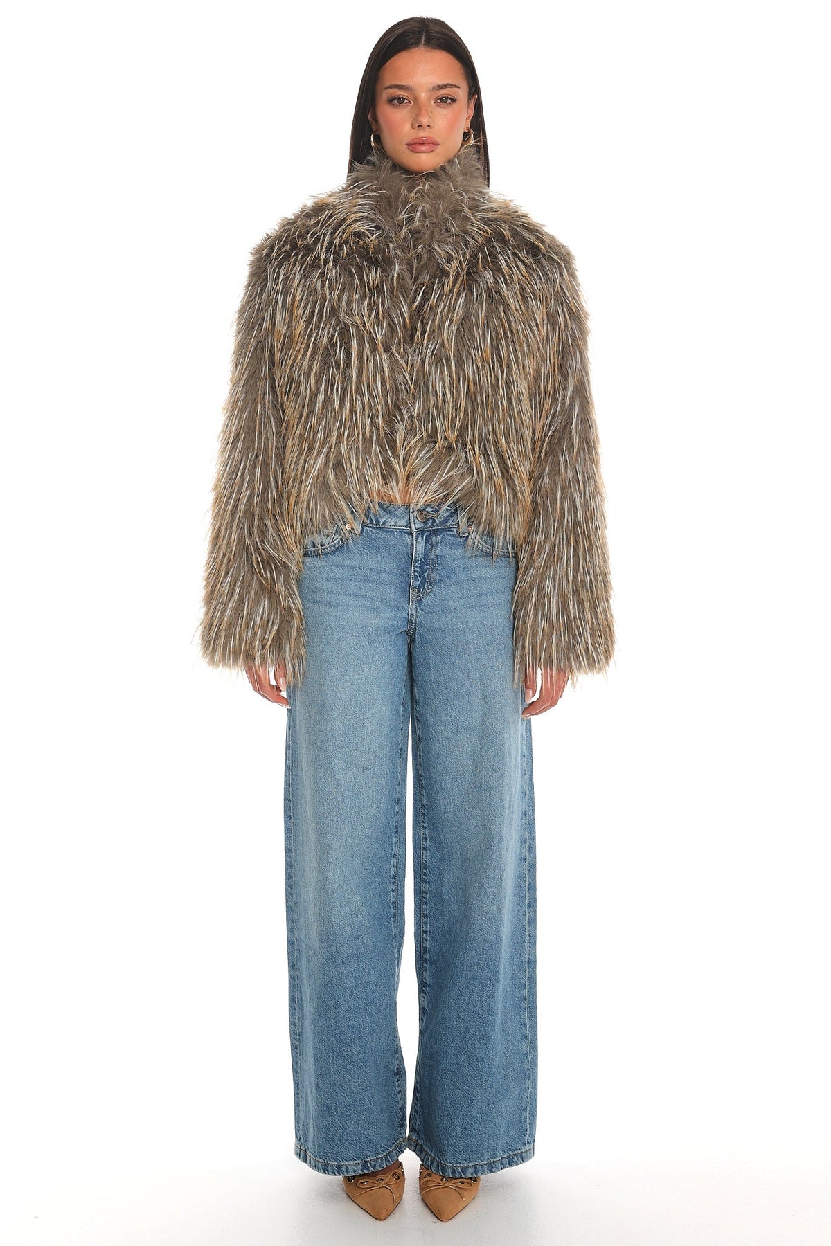 Wild Rumour Faux Fur Cropped Jacket Olive