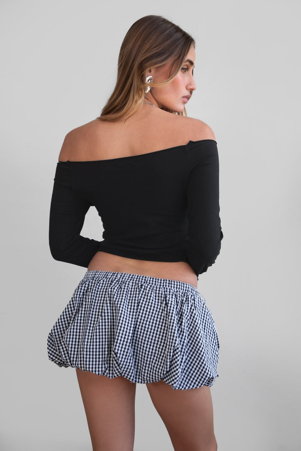 ADYEE Gingham Bubble Skirt With Built-In Shorts