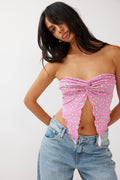 Lulu Strapless Crop Top Hot Pink/Lemon