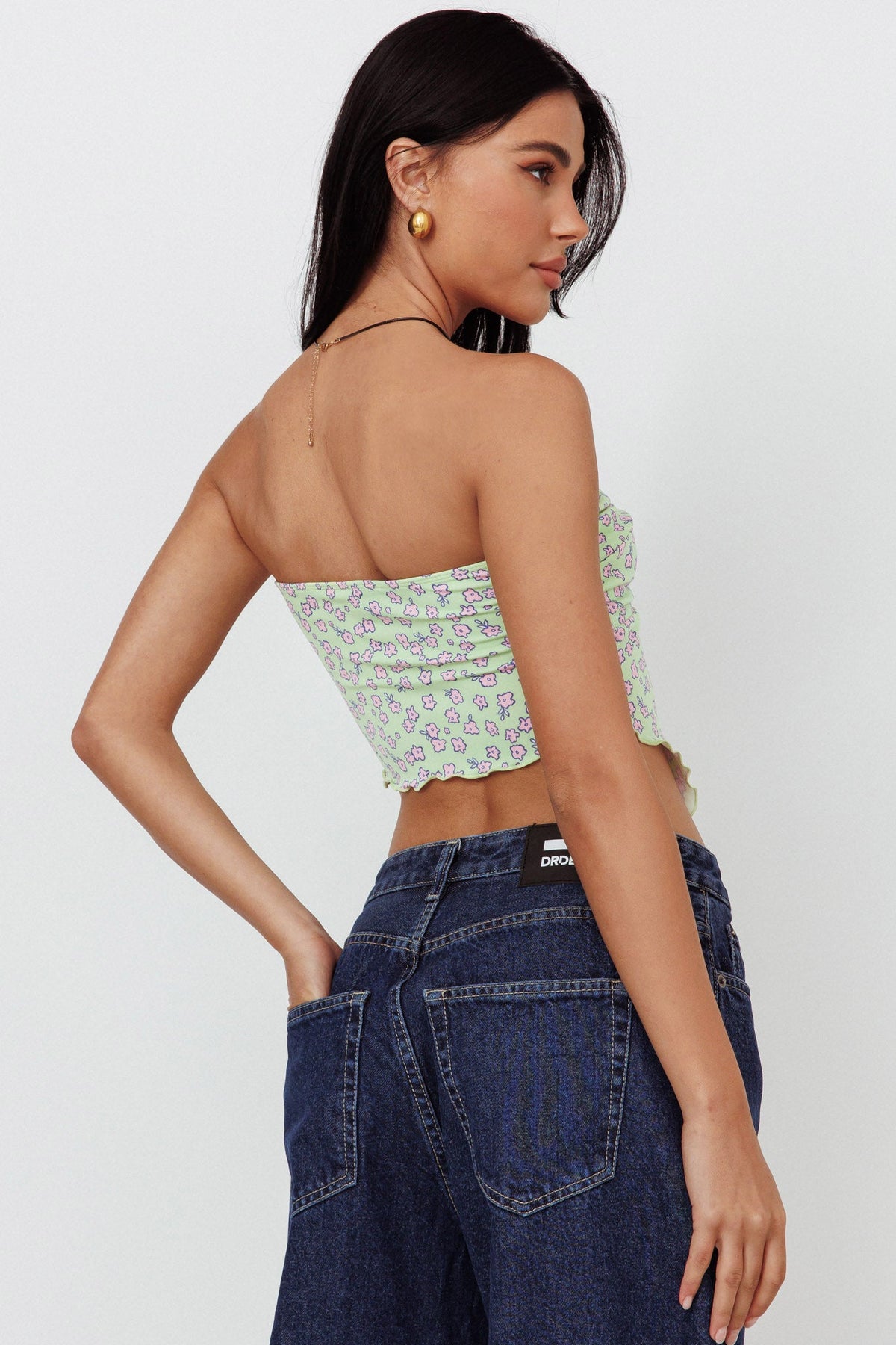 Lulu Strapless Crop Top Lime/Pink