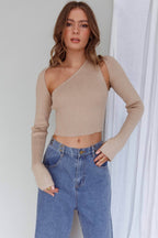 Holland One Shoulder Knit Top & Long Sleeve Shrug Latte