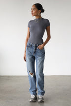 DOGMA High Rise Straight Leg Denim Jeans Dark Wash