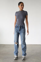DOGMA High Rise Straight Leg Denim Jeans Dark Wash