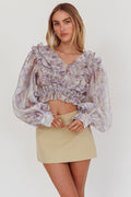 Forever Young Balloon Sleeves Cropped Blouse Purple Multi