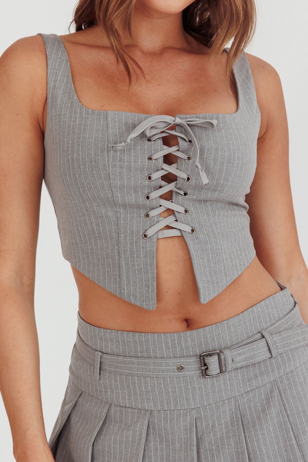 Swoon Lace-Up Corset Top Grey