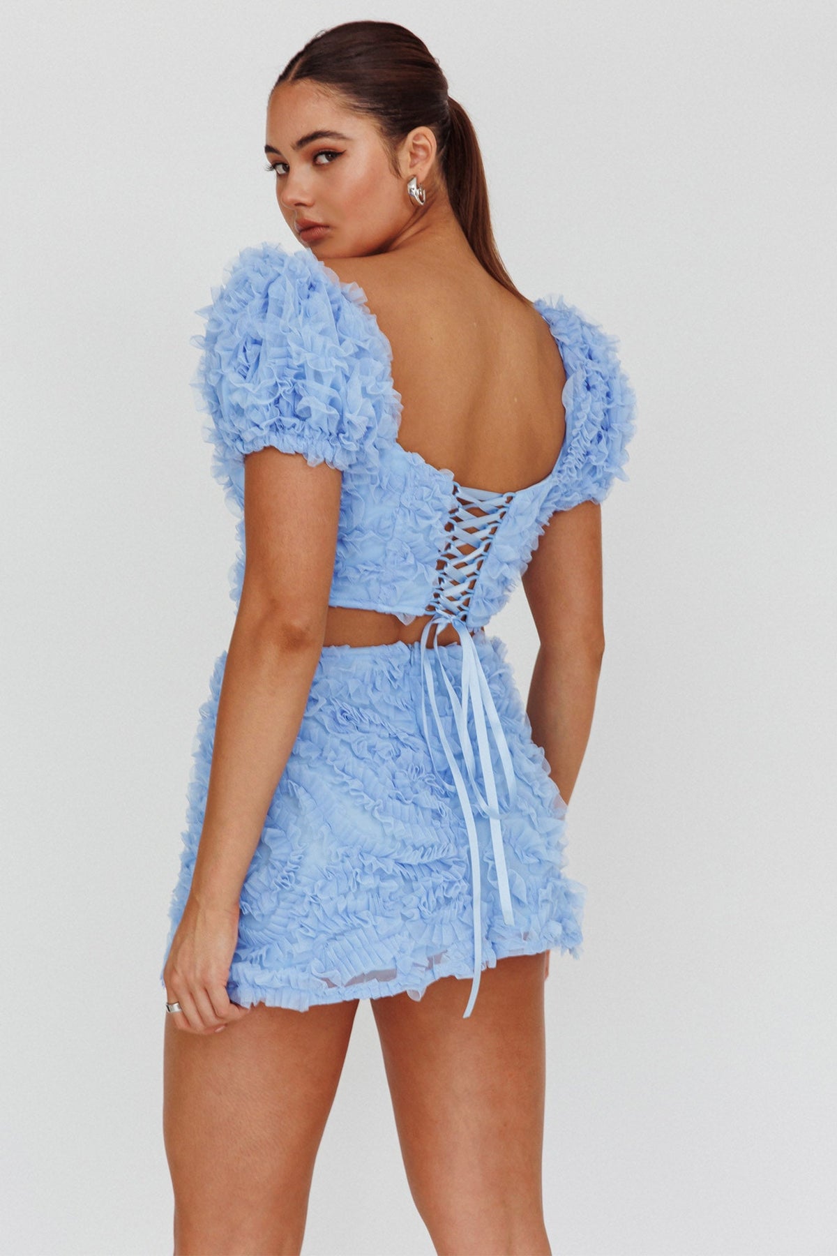 Cielito Embellished Crop Top Light Blue
