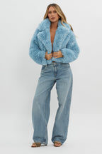 St Moritz Notch Lapel Fur Jacket Blue