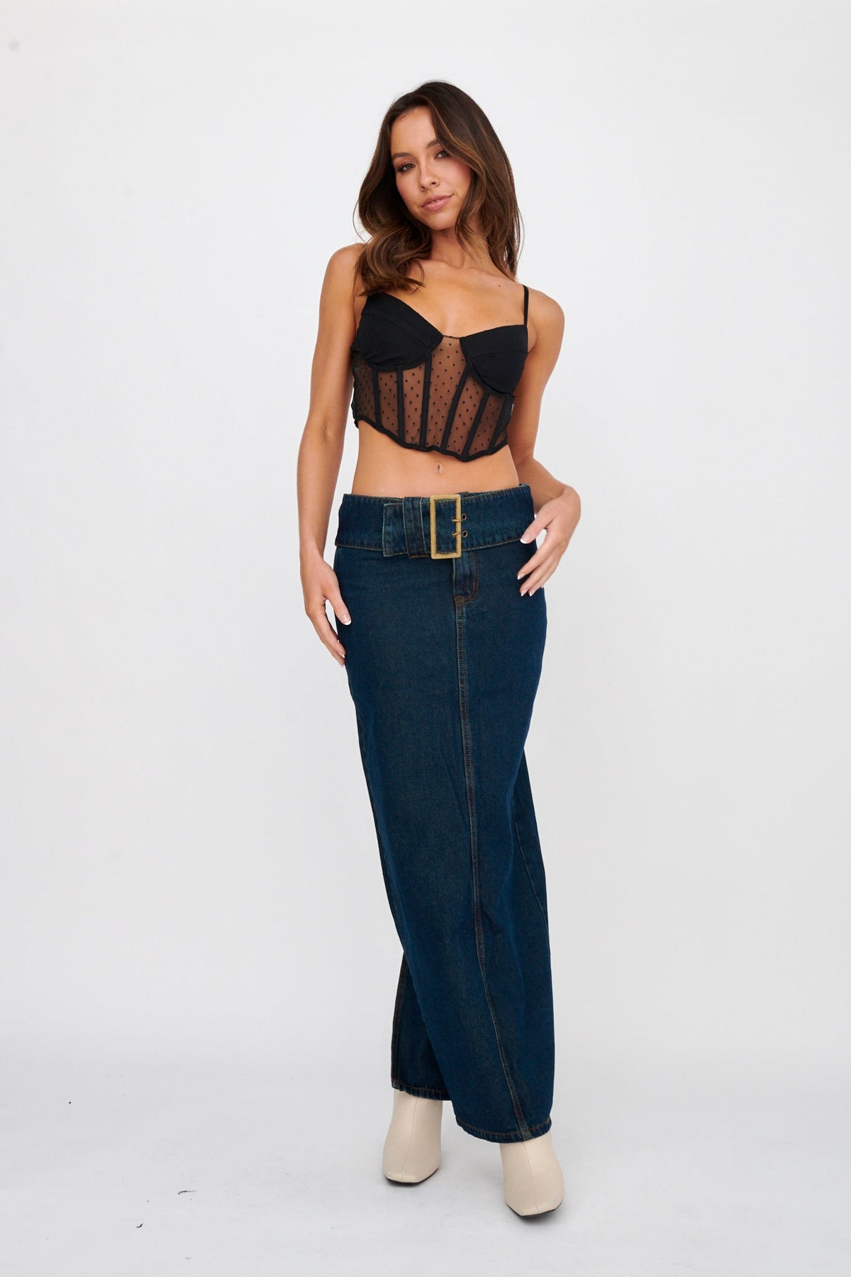 Dance Away Hail Spot Mesh Crop Top Black