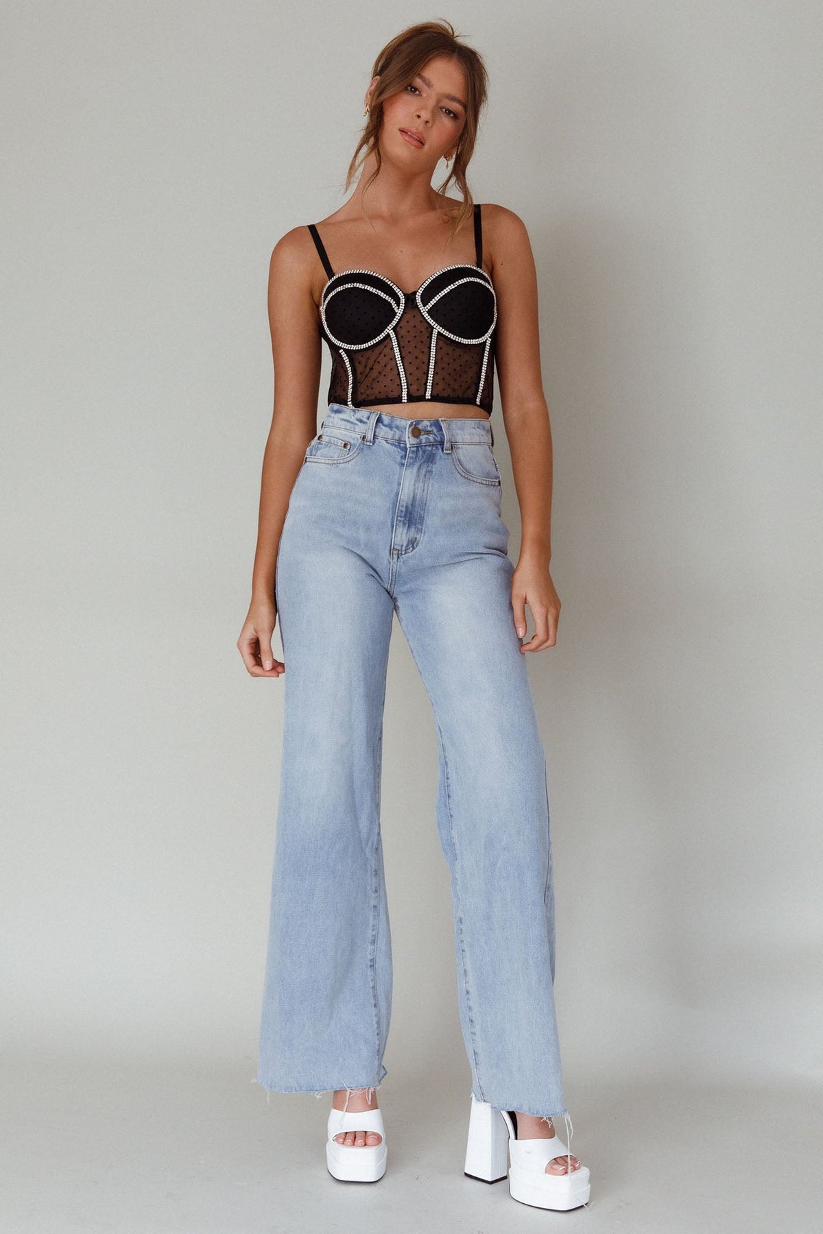 Stop And Stare Diamante Trim Crop Top Black