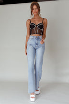 Stop And Stare Diamante Trim Crop Top Black