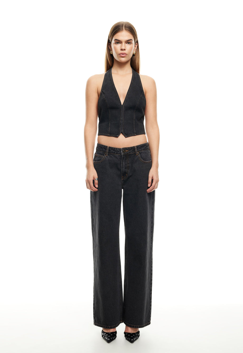 LIONESS Je Suis Halter Top Charcoal