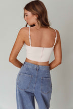 Jovi Feather-Trim Crop Top Nude