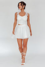 High Class Bow Shoulder Crop Top White