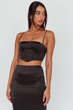 Zeina Satin Crop Top Black