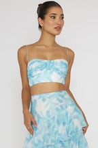 Veda Pleat Crop Top Floral Blue