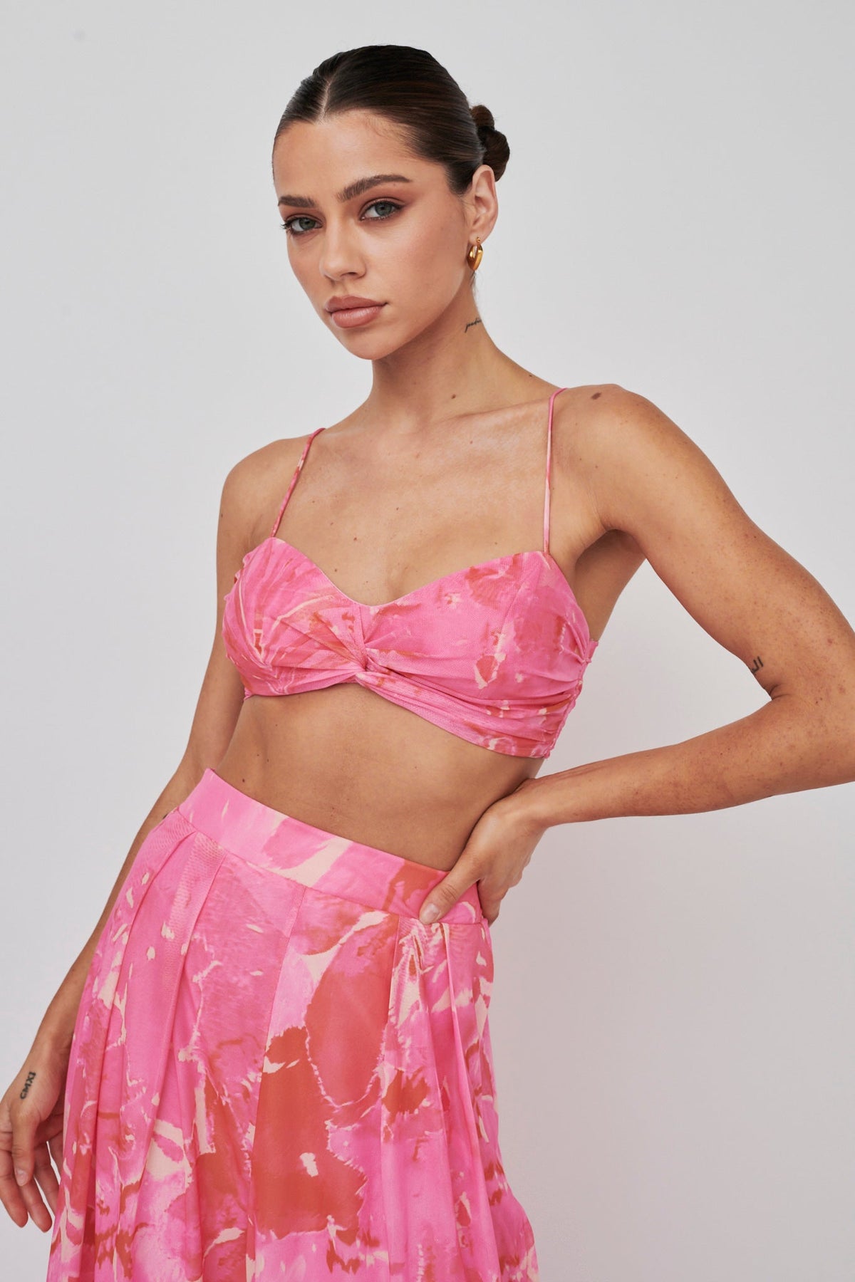 Tammi Tied Back Crop Top Print Blush