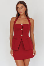 Tammi Button Front Halter Top Cherry
