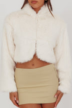 London Day Collared Faux Fur Jacket Cream
