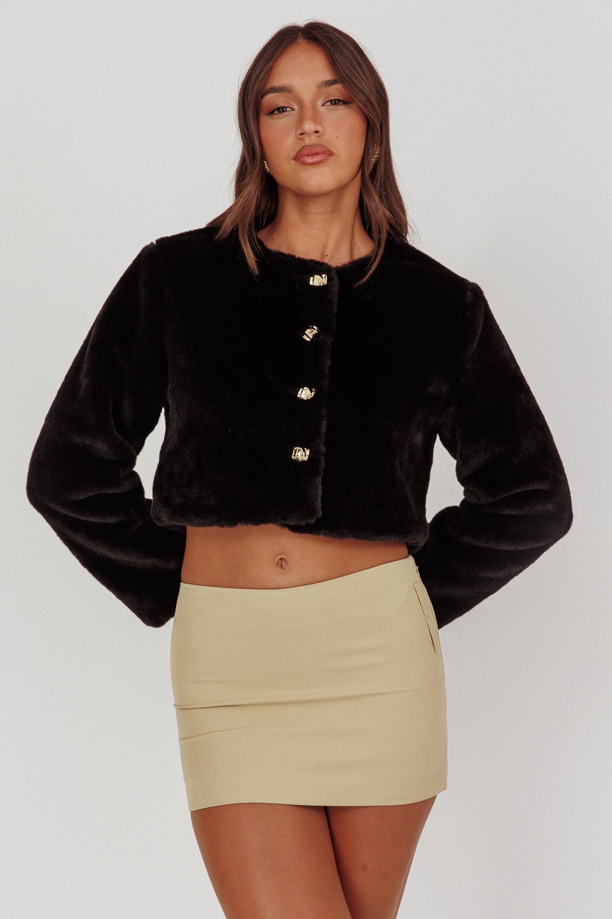 London Day Faux Fur Crop Jacket Black
