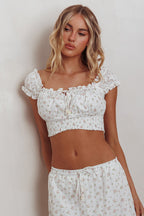Canyon Cove Puff Sleeve Crop Top Floral Pink