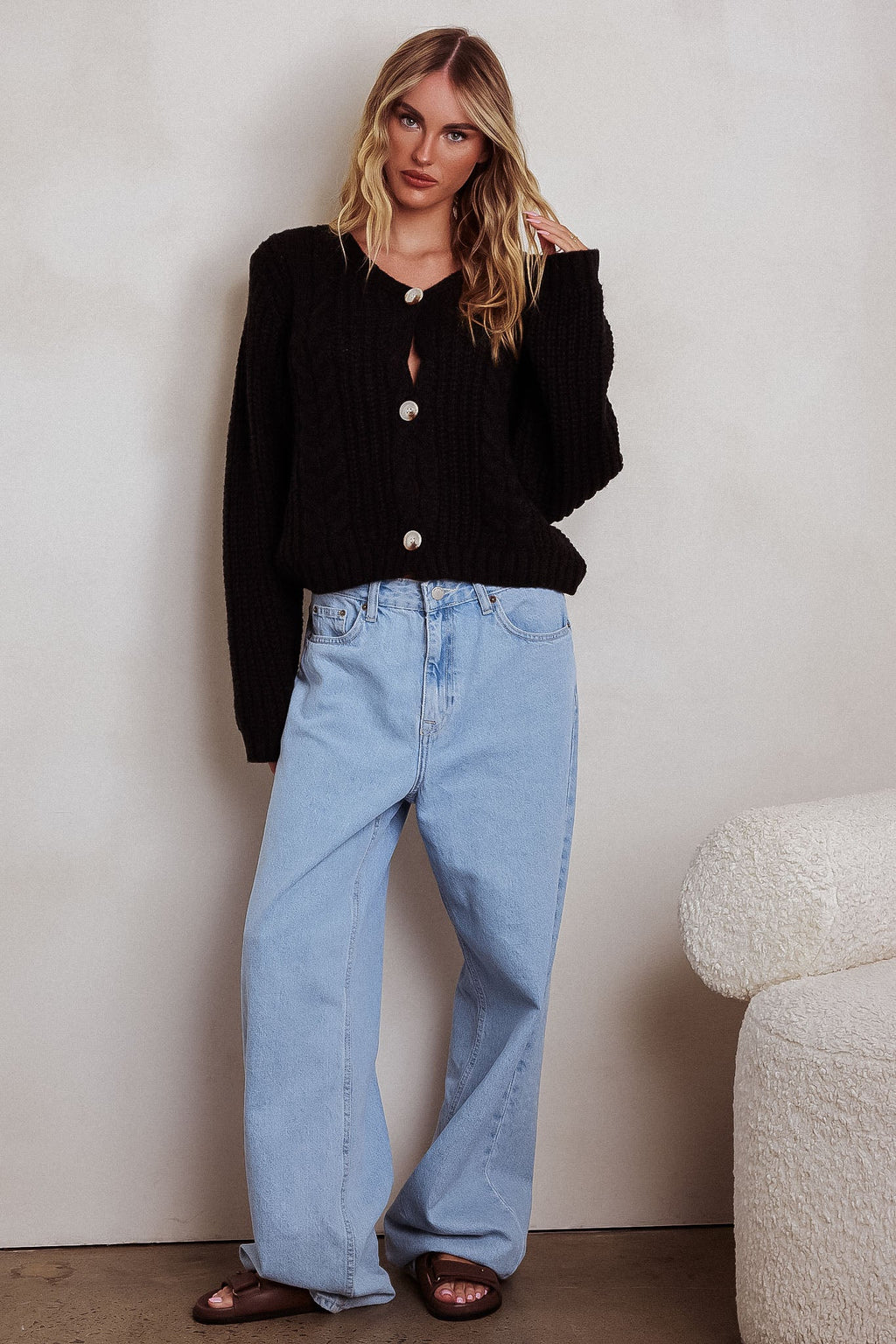 Prime Time Cable Knit Cardigan Black
