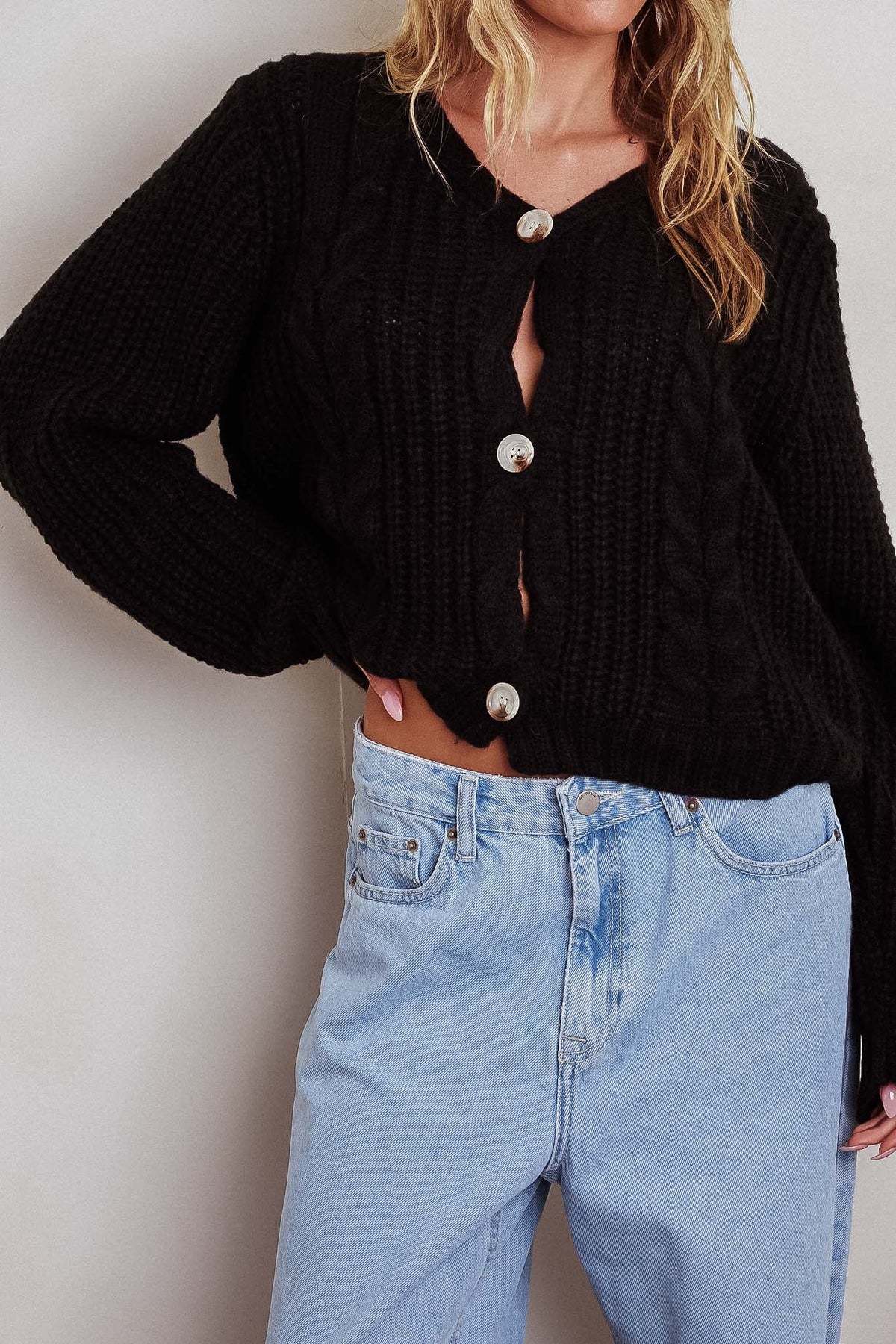 Prime Time Cable Knit Cardigan Black