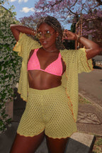 Just A Hunch Button Crochet Shirt Avocado/Pumpkin