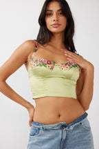 Rose Garden Floral Applique Crop Top Lime