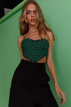 Miss Fine Heart Crop Top Houndstooth Green