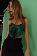 Miss Fine Heart Crop Top Houndstooth Green