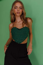 Miss Fine Heart Crop Top Houndstooth Green