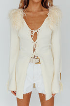 Argo Tied Front Fur Longline Top Cream