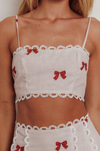 Chamberlain Scallop Trim Crop Top Red Bow