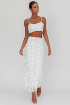 Casi Tied Back Crop Top Embroidered White