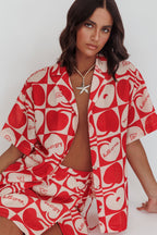 Ithaca Cherry Print Short Sleeve Shirt Red Beige