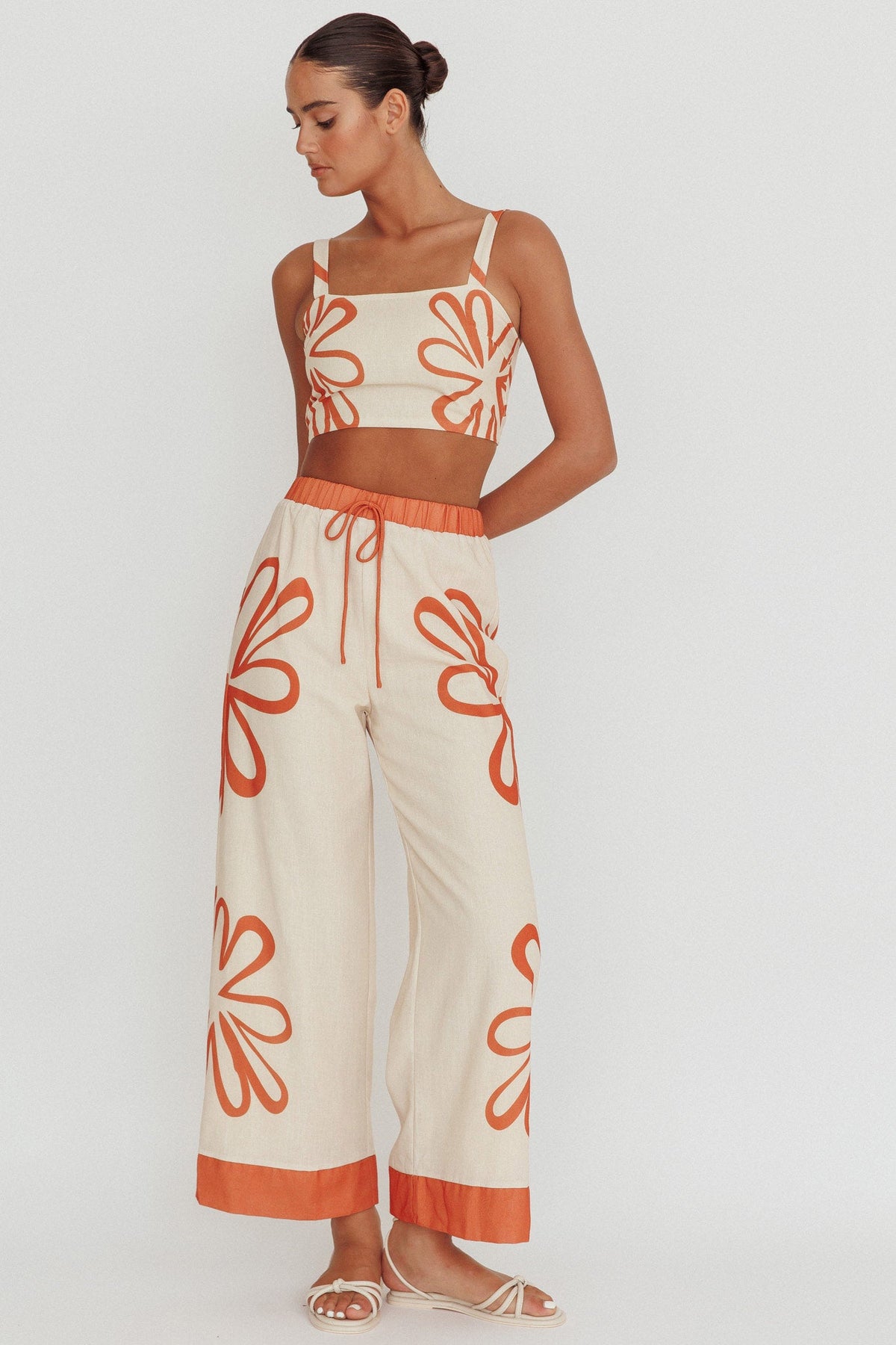 Briar Floral Wide Leg Pants Rust Beige