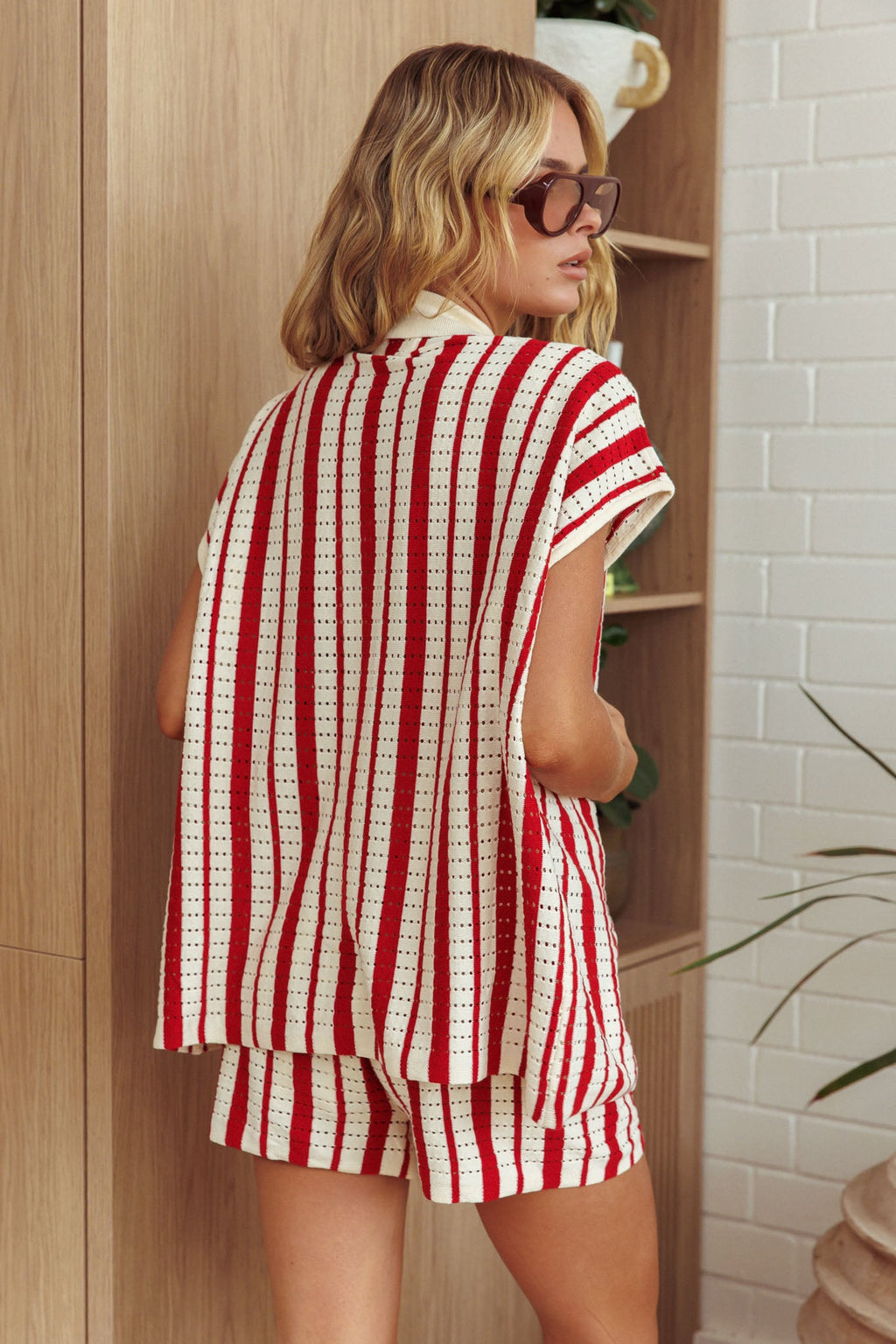 Influence Short Sleeve Knit Shirt Striped Red