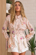 Mirrie Long Sleeve Button Down Top Floral Cream